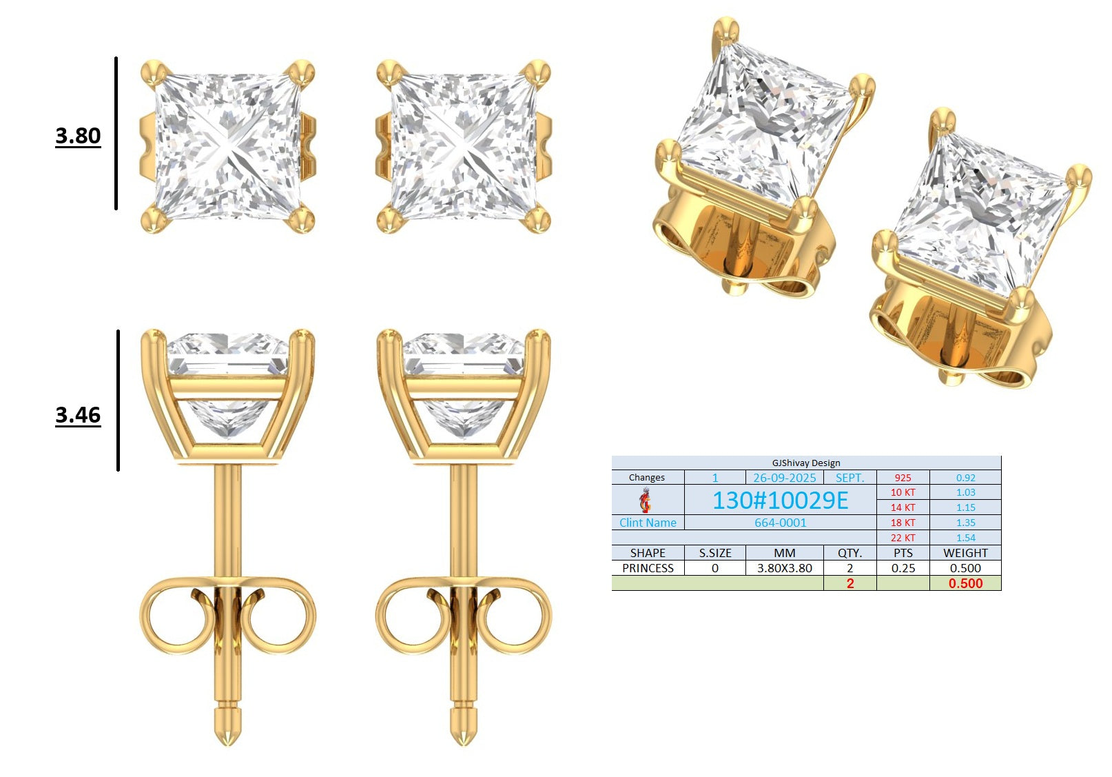 .50-2.00 Ct. Princess Cut Diamond Stud Earrings with Four-Prong Martini Setting (130#10029E-32E) 13