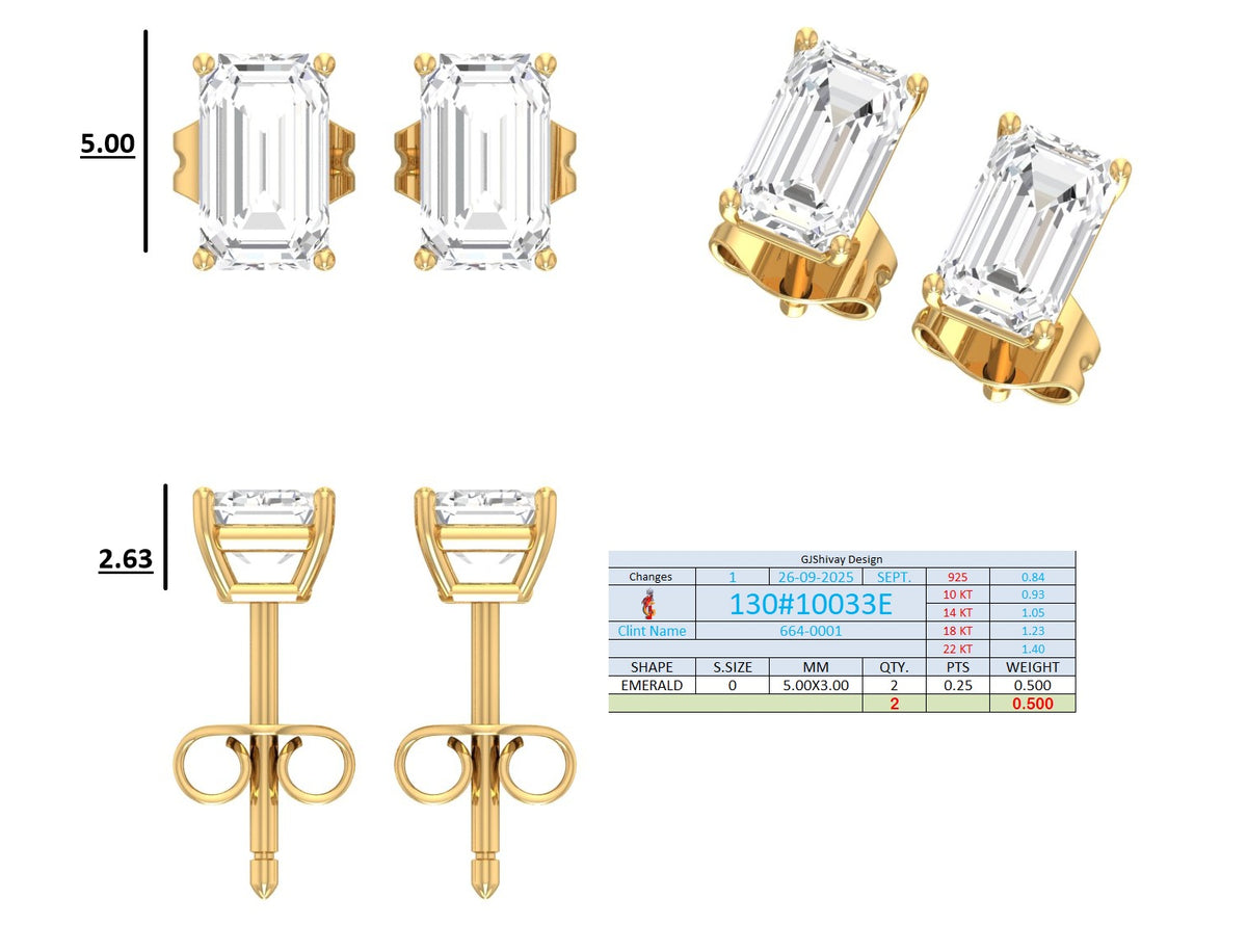 .50-2.00 Ct. Emerald Cut Diamond Stud Earrings with Four-Prong Martini Setting (130#10033E-36E) 13