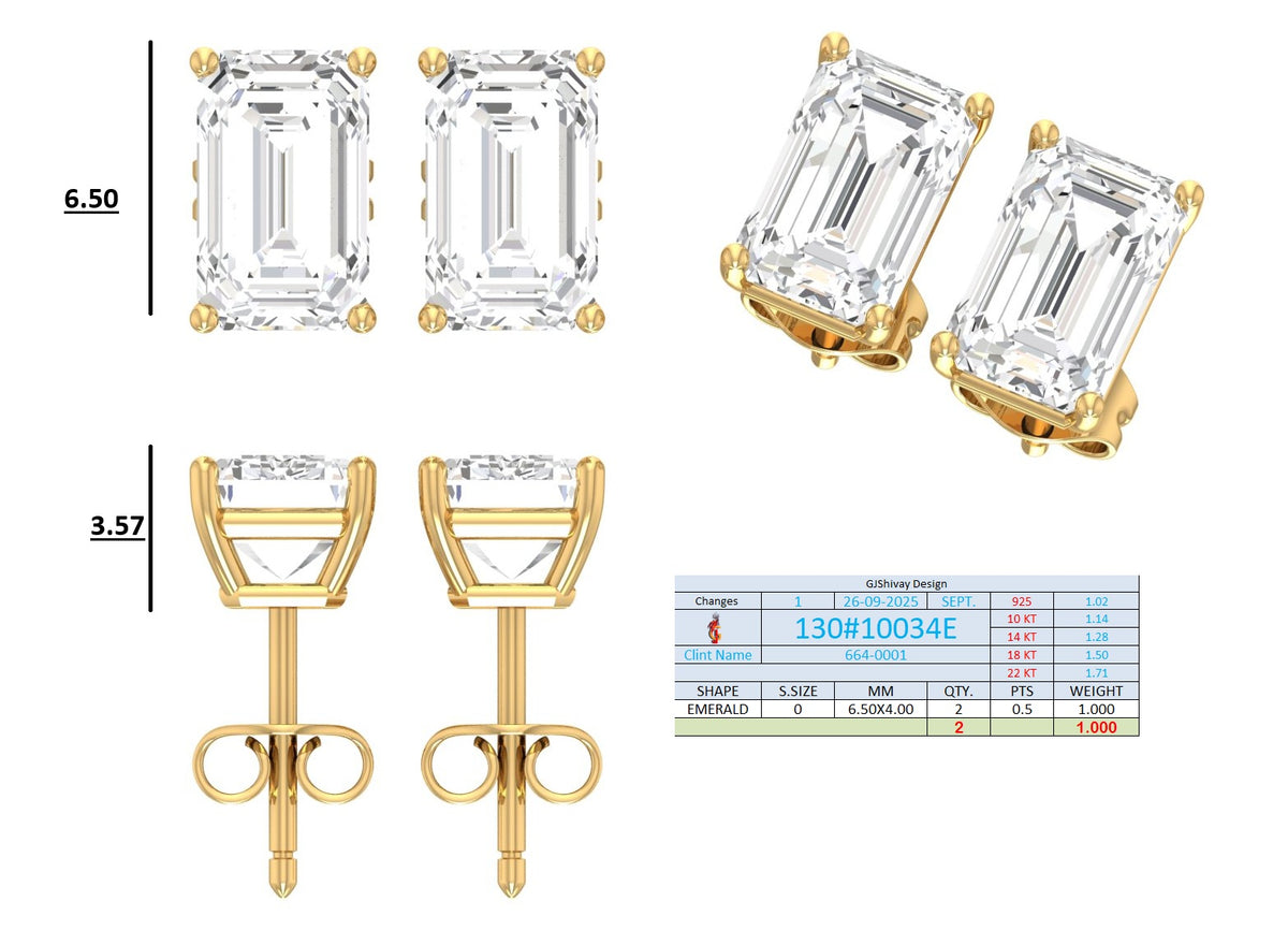 .50-2.00 Ct. Emerald Cut Diamond Stud Earrings with Four-Prong Martini Setting (130#10033E-36E) 14