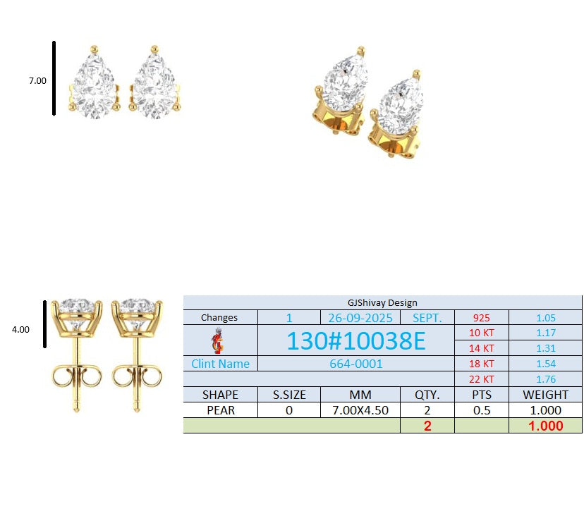 .50-2.00 Ct. Pear Shape Diamond Stud Earrings with Three-Prong Martini Setting (130#10037E-40E) 14