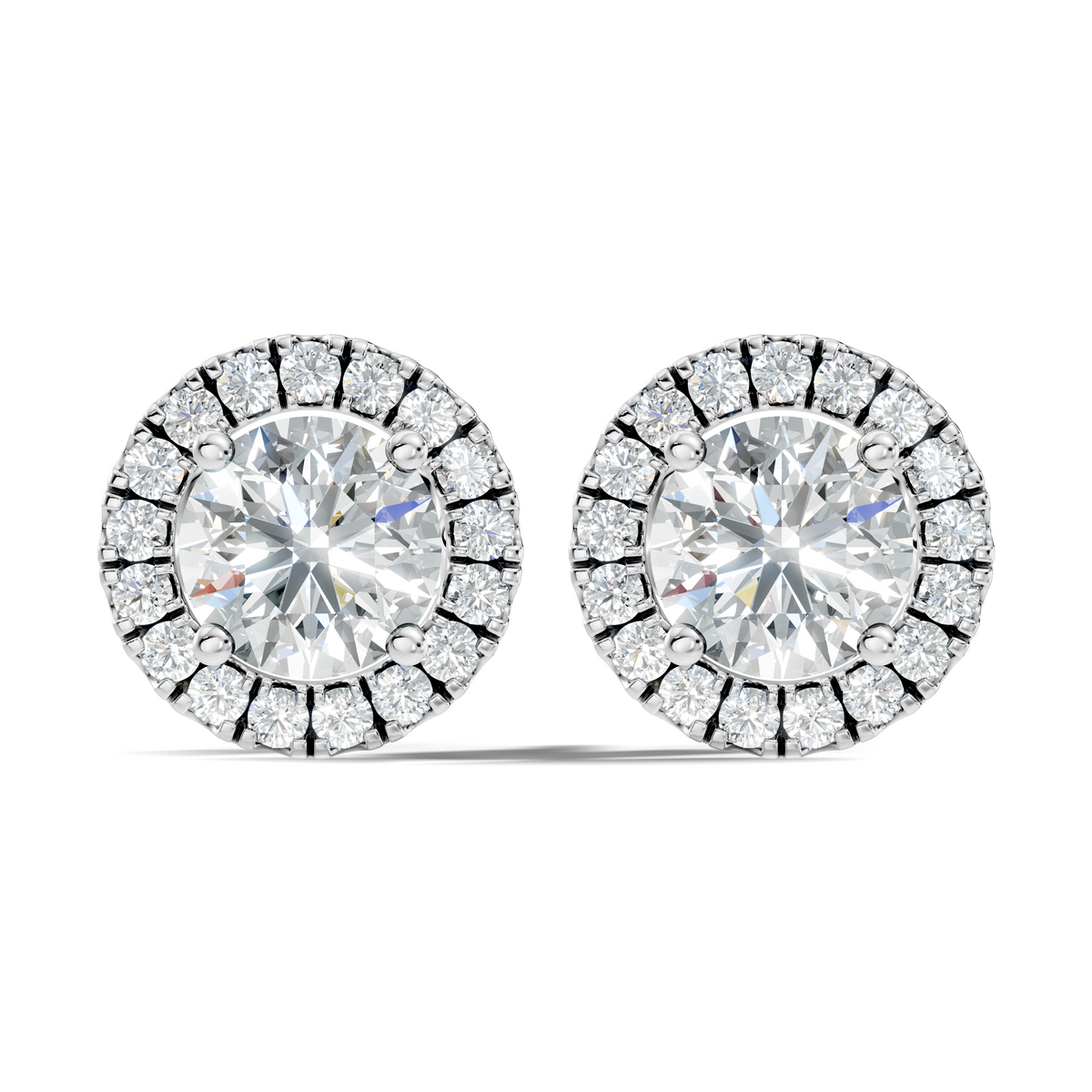 .50-2.00 Ct. Round Diamond Halo Stud Earrings with Pavé Halo Setting (130#10041E-44E)