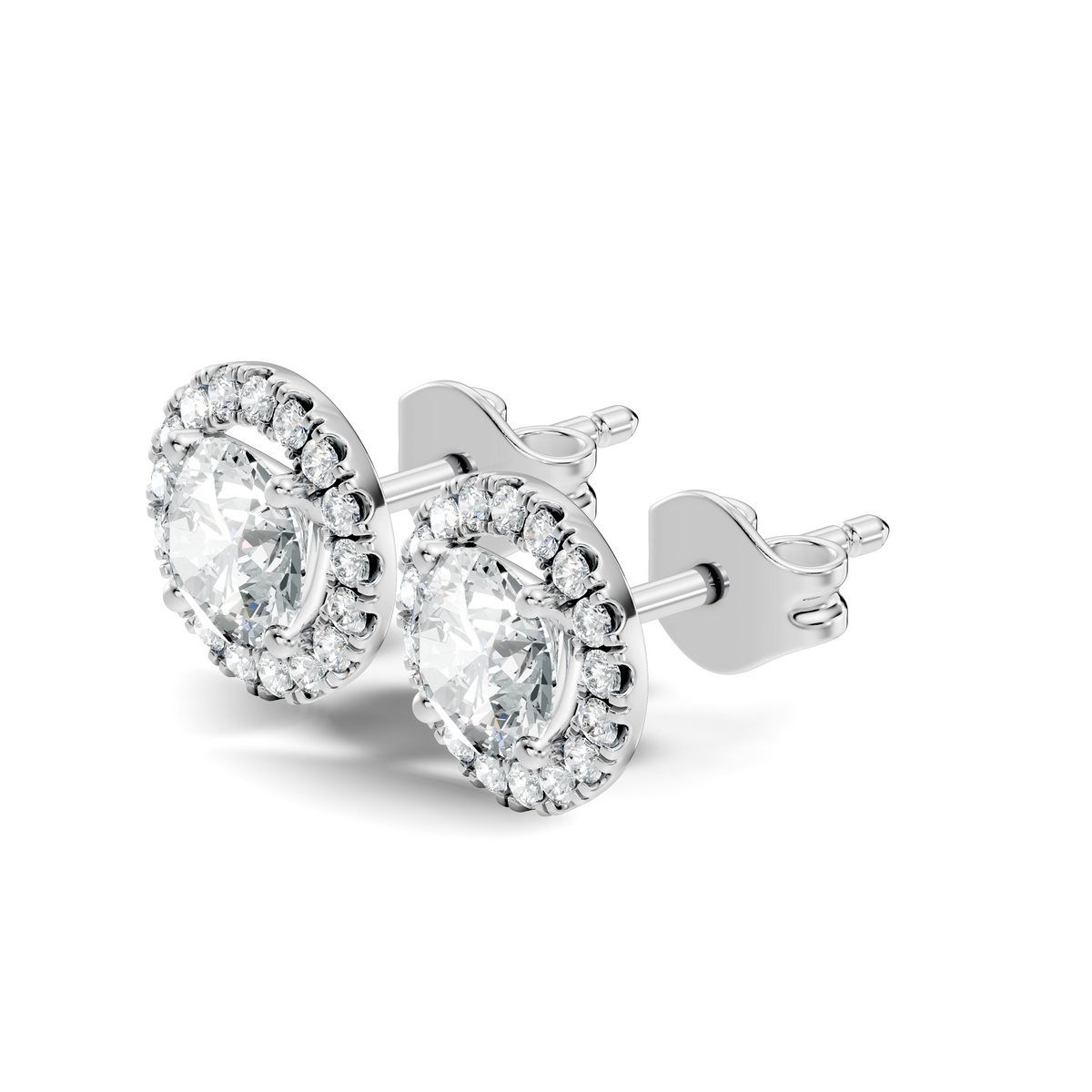 .50-2.00 Ct. Round Diamond Halo Stud Earrings with Pavé Halo Setting (130#10041E-44E) 4