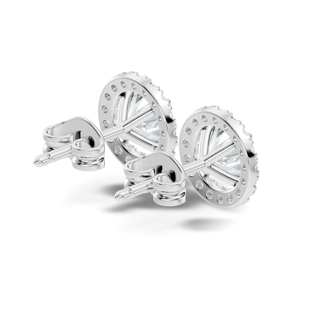 .50-2.00 Ct. Round Diamond Halo Stud Earrings with Pavé Halo Setting (130#10041E-44E) 10