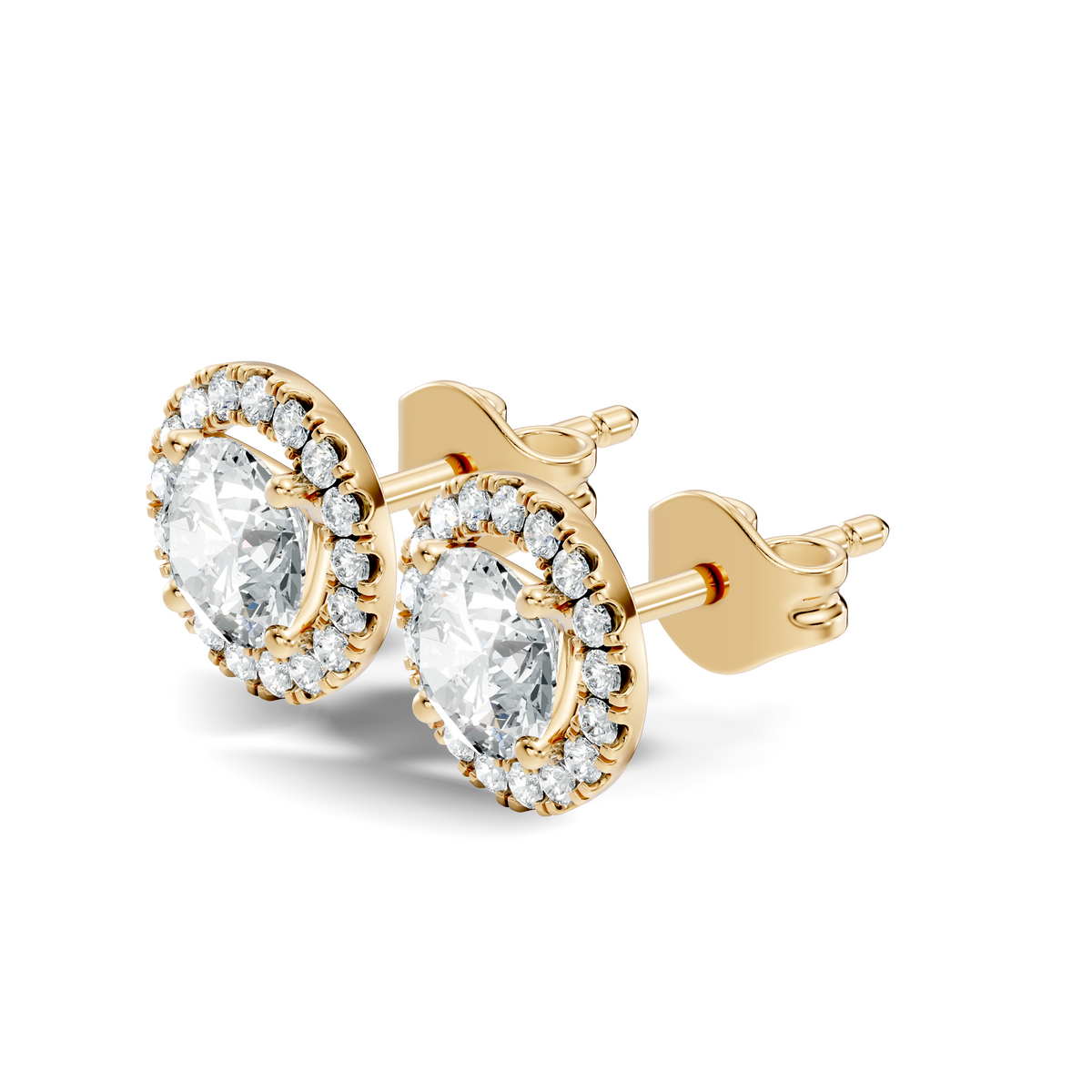 .50-2.00 Ct. Round Diamond Halo Stud Earrings with Pavé Halo Setting (130#10041E-44E)