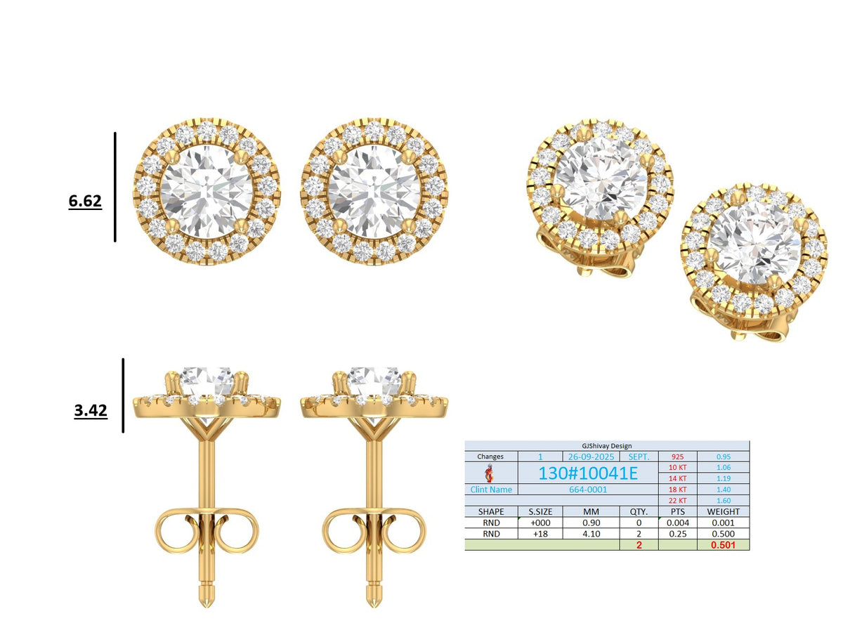 .50-2.00 Ct. Round Diamond Halo Stud Earrings with Pavé Halo Setting (130#10041E-44E) 13