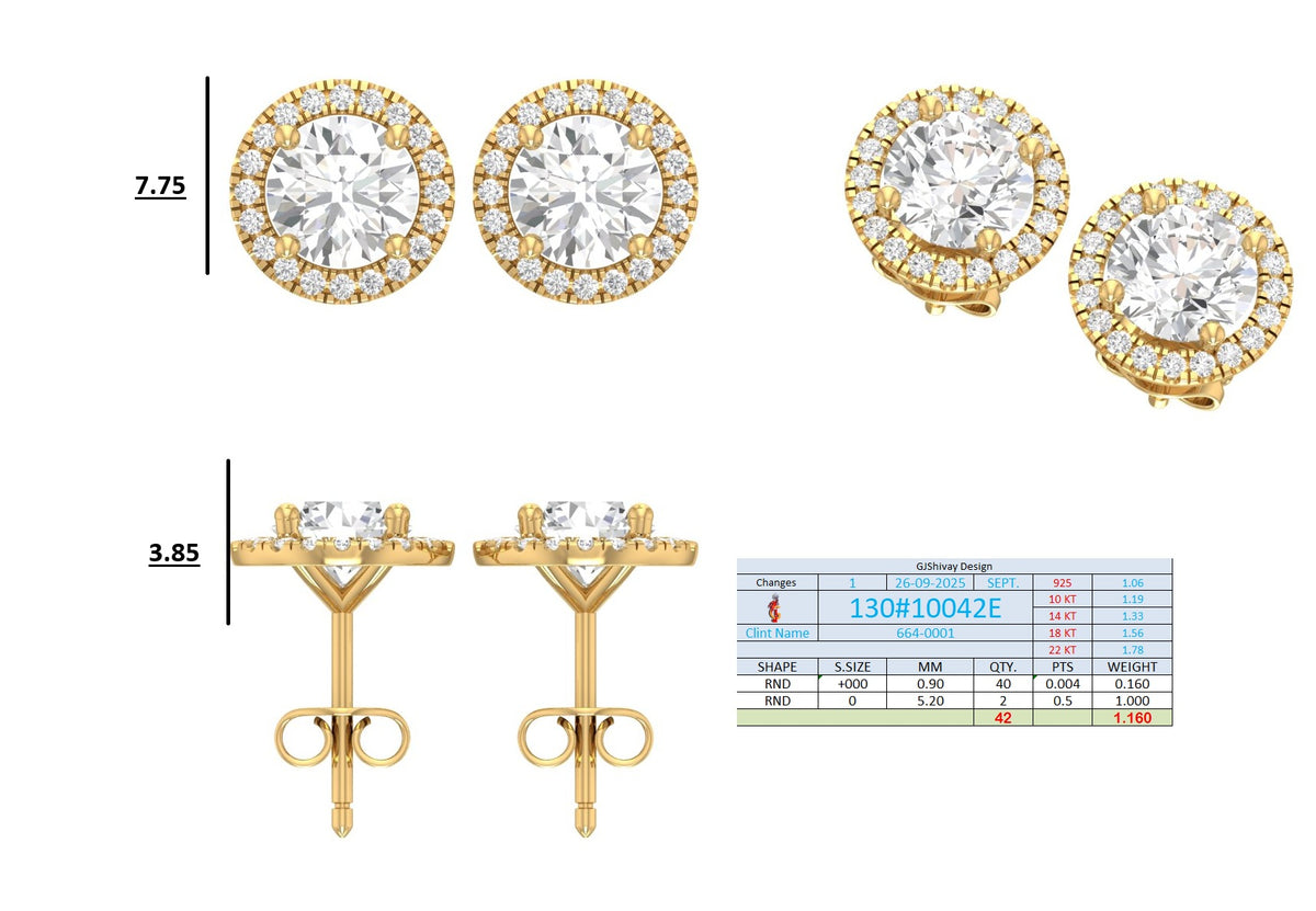 .50-2.00 Ct. Round Diamond Halo Stud Earrings with Pavé Halo Setting (130#10041E-44E) 14