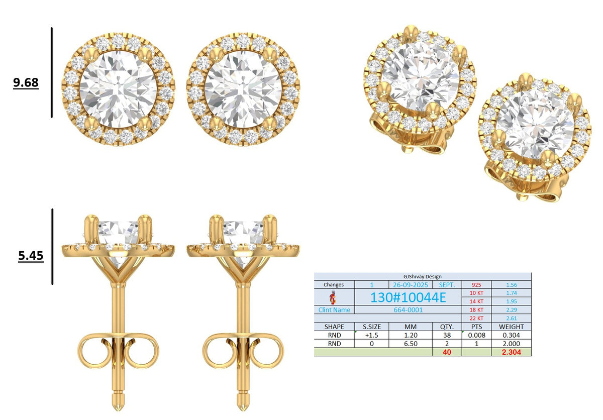 .50-2.00 Ct. Round Diamond Halo Stud Earrings with Pavé Halo Setting (130#10041E-44E) 16