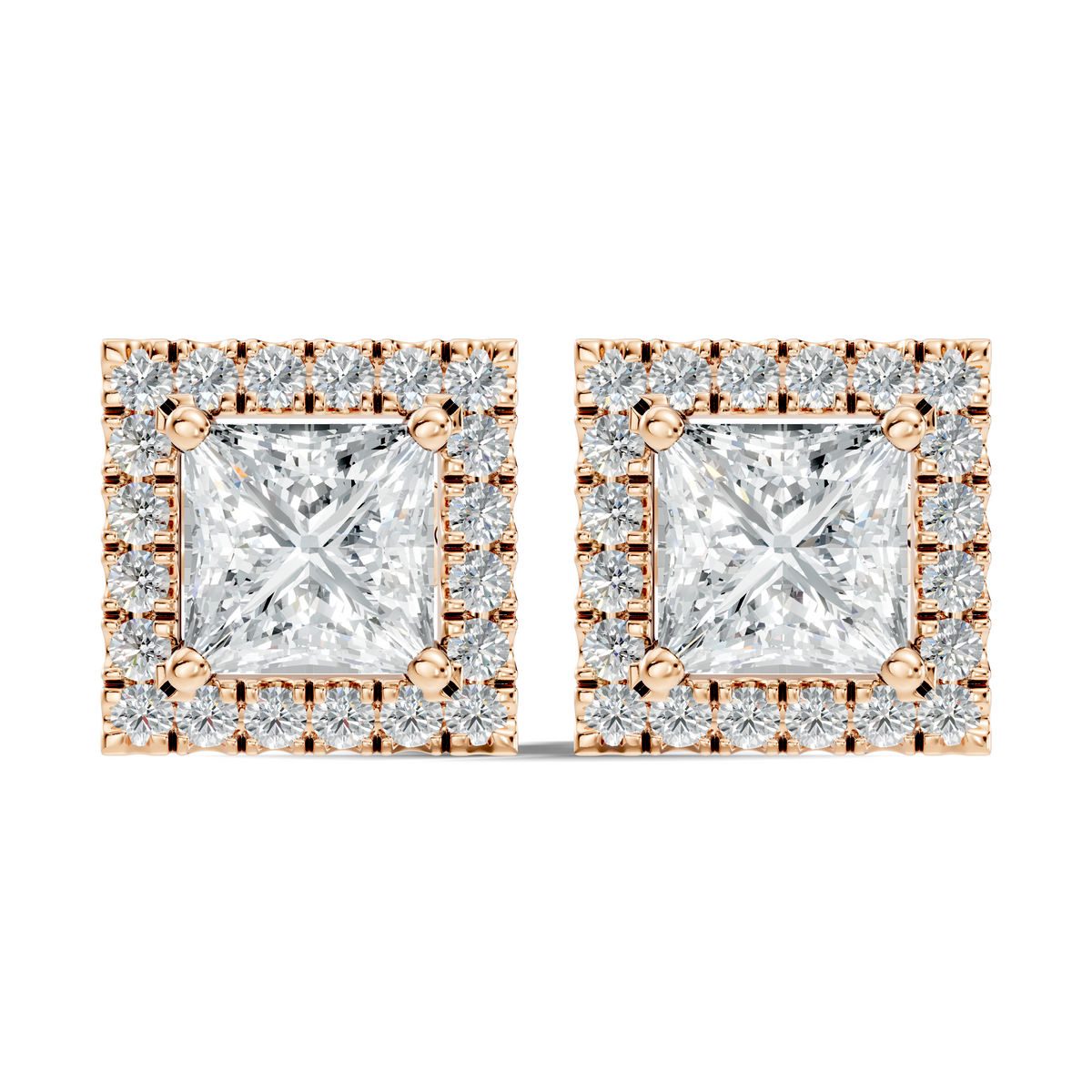.50-2.00 Ct. Princess Cut Diamond Halo Stud Earrings with Square Pavé Frame (130#10049E-52E) 9