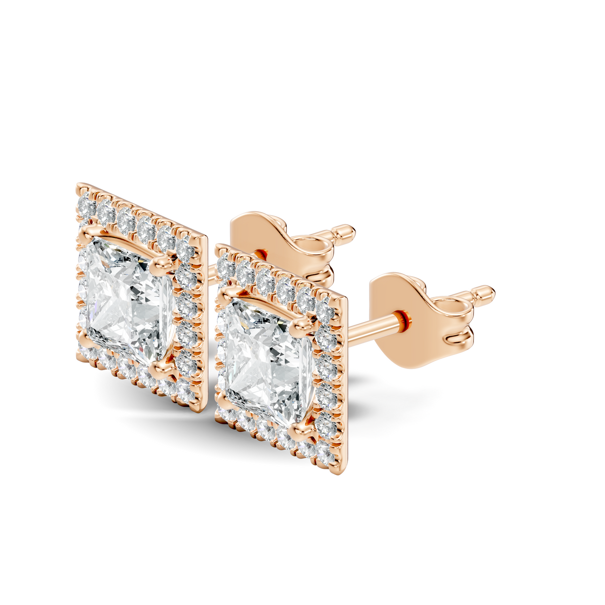.50-2.00 Ct. Princess Cut Diamond Halo Stud Earrings with Square Pavé Frame (130#10049E-52E) 6