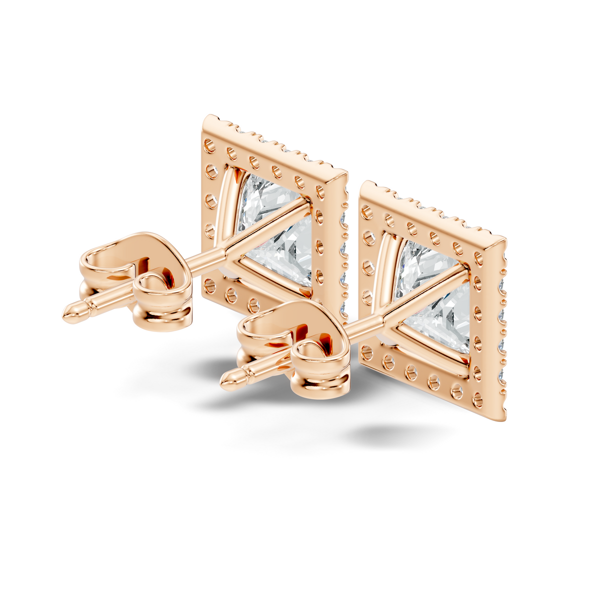 .50-2.00 Ct. Princess Cut Diamond Halo Stud Earrings with Square Pavé Frame (130#10049E-52E) 12