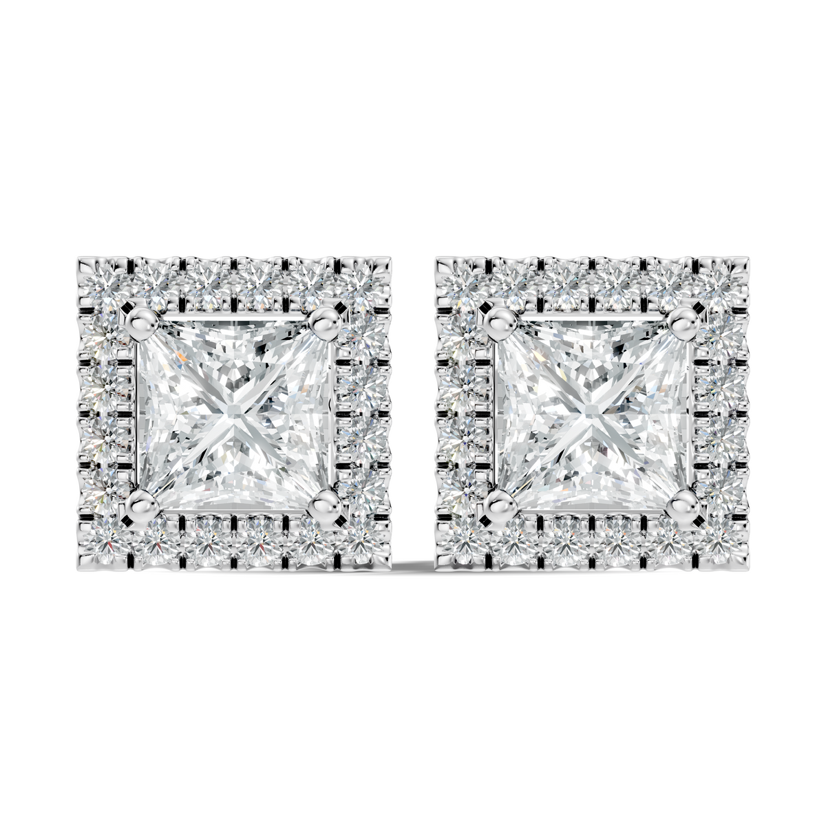 .50-2.00 Ct. Princess Cut Diamond Halo Stud Earrings with Square Pavé Frame (130#10049E-52E)