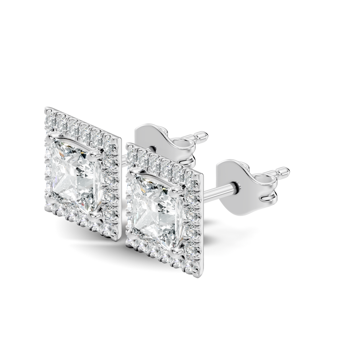 .50-2.00 Ct. Princess Cut Diamond Halo Stud Earrings with Square Pavé Frame (130#10049E-52E) 10
