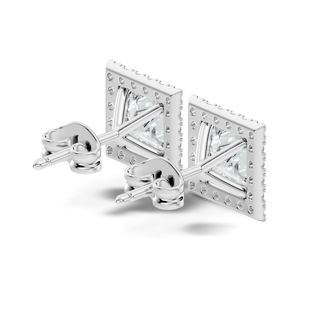 .50-2.00 Ct. Princess Cut Diamond Halo Stud Earrings with Square Pavé Frame (130#10049E-52E) 4