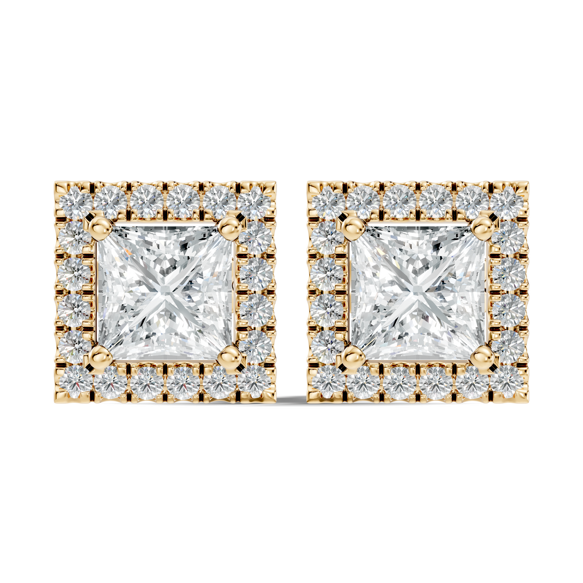 .50-2.00 Ct. Princess Cut Diamond Halo Stud Earrings with Square Pavé Frame (130#10049E-52E) 11