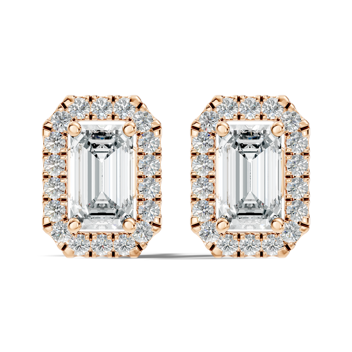 .50-2.00 Ct. Emerald Cut Diamond Halo Stud Earrings with Octagonal Pavé Frame (130#10053E-56E) 6