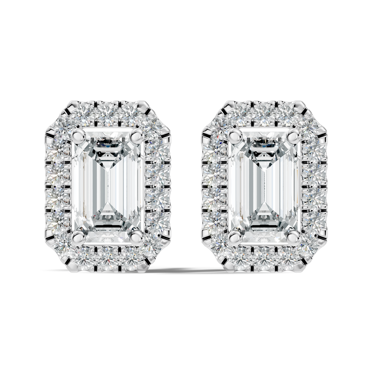 .50-2.00 Ct. Emerald Cut Diamond Halo Stud Earrings with Octagonal Pavé Frame (130#10053E-56E)