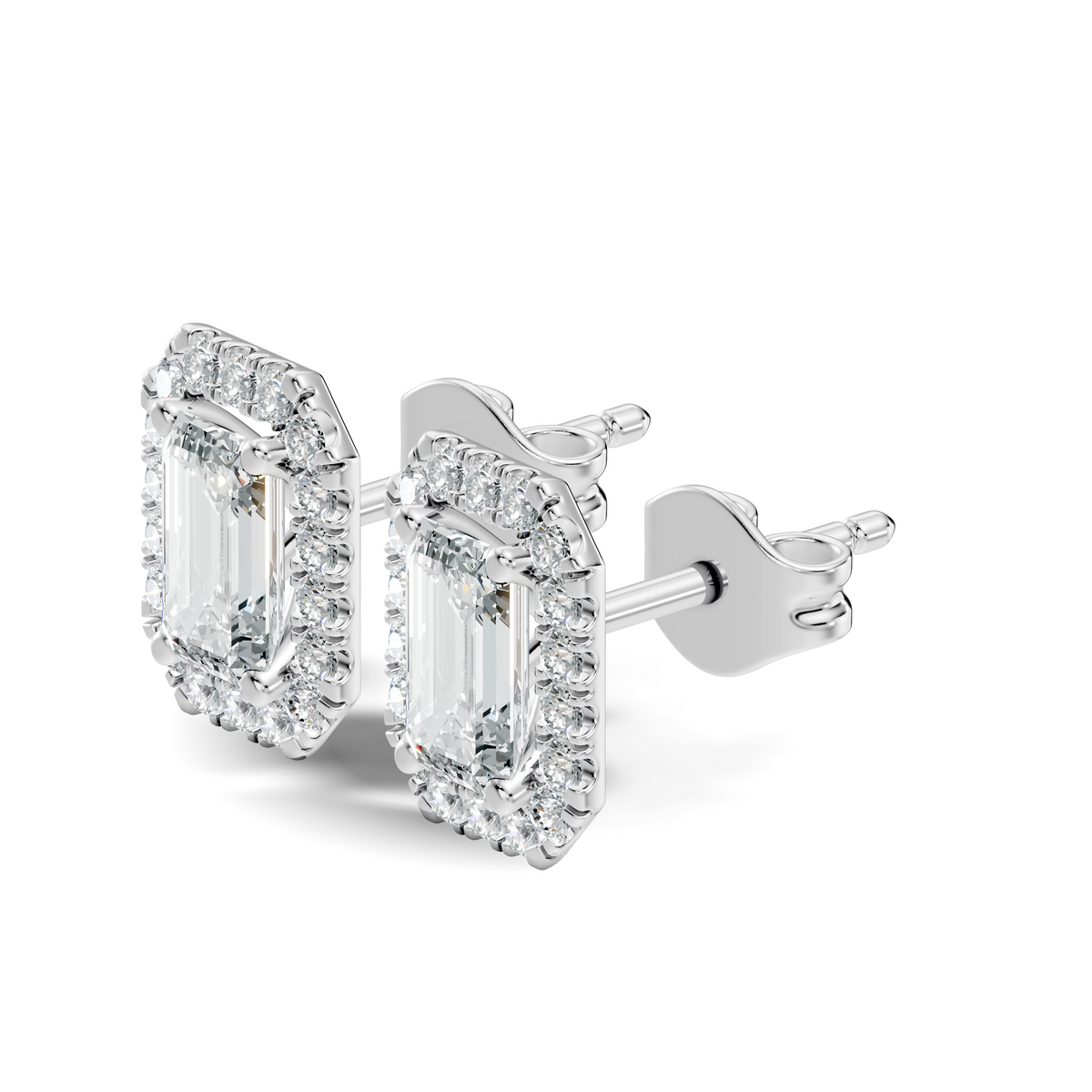 .50-2.00 Ct. Emerald Cut Diamond Halo Stud Earrings with Octagonal Pavé Frame (130#10053E-56E) 7