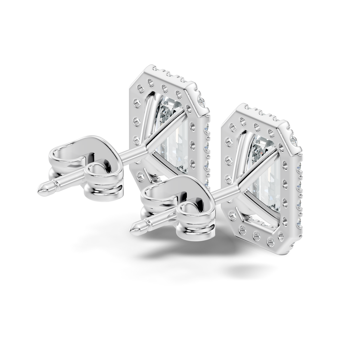.50-2.00 Ct. Emerald Cut Diamond Halo Stud Earrings with Octagonal Pavé Frame (130#10053E-56E) 4