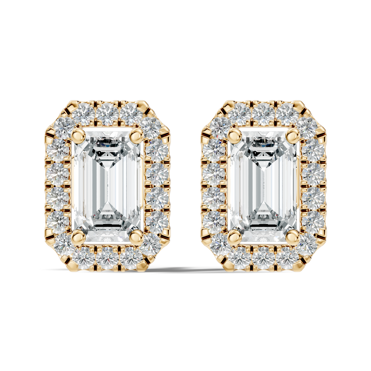 .50-2.00 Ct. Emerald Cut Diamond Halo Stud Earrings with Octagonal Pavé Frame (130#10053E-56E) 10
