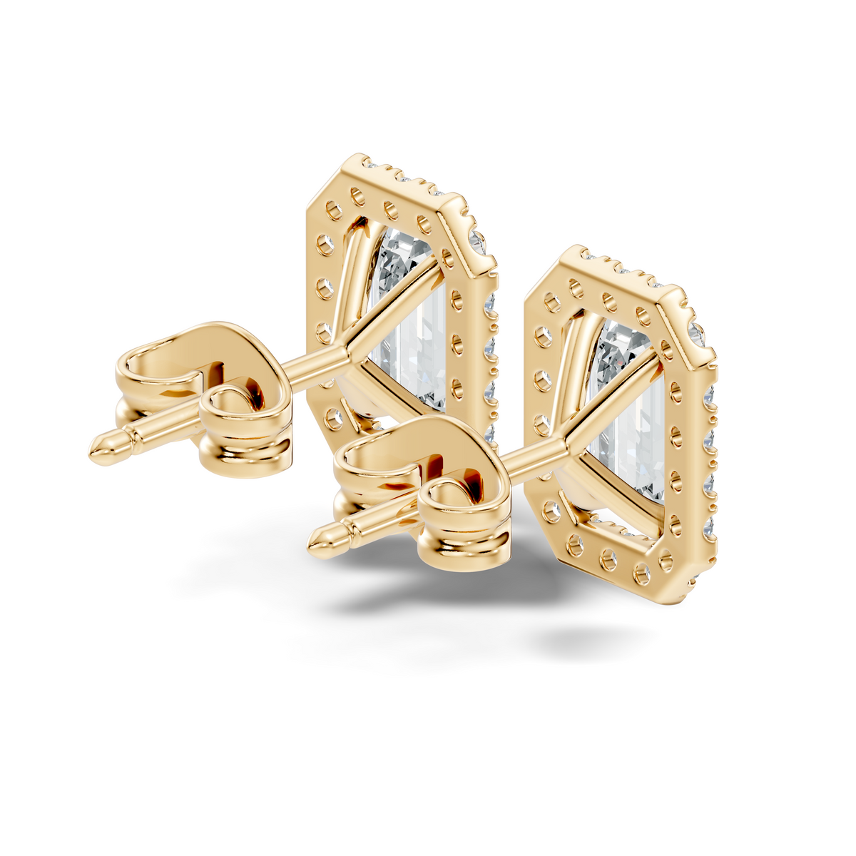 .50-2.00 Ct. Emerald Cut Diamond Halo Stud Earrings with Octagonal Pavé Frame (130#10053E-56E) 8