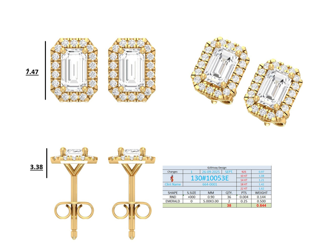 .50-2.00 Ct. Emerald Cut Diamond Halo Stud Earrings with Octagonal Pavé Frame (130#10053E-56E) 13