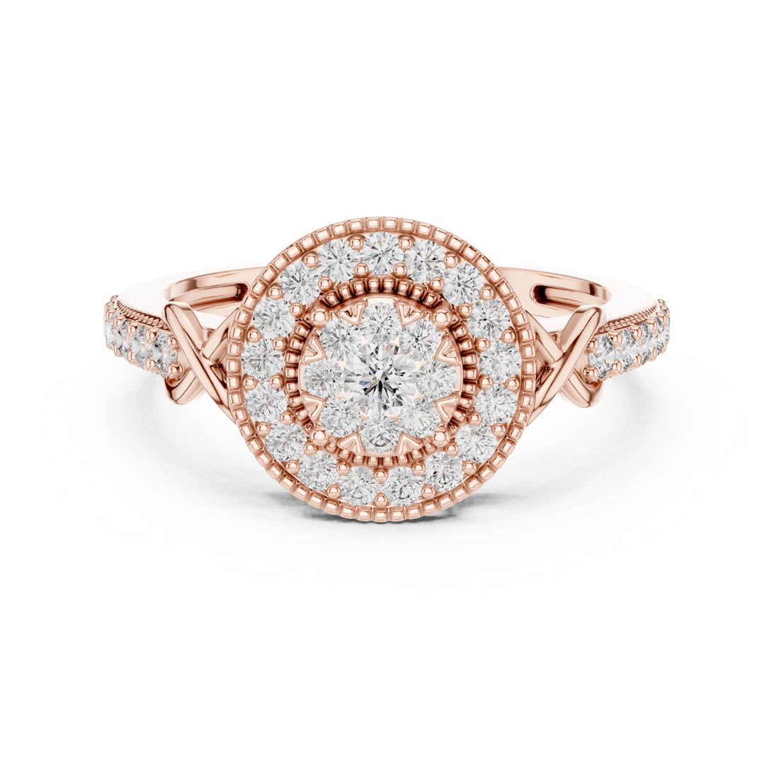 .51 Ct. Round Diamond Double Halo Cluster Ring with Infinity Cross Band (19#120026) 7