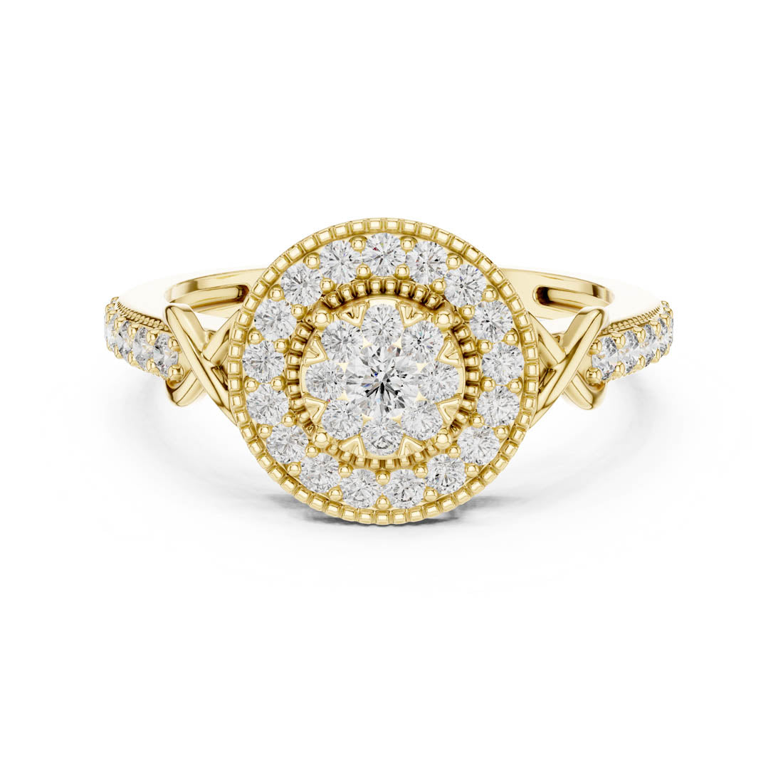 .51 Ct. Round Diamond Double Halo Cluster Ring with Infinity Cross Band (19#120026) 5