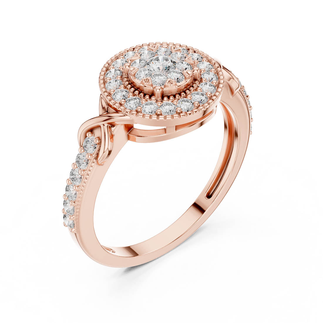.51 Ct. Round Diamond Double Halo Cluster Ring with Infinity Cross Band (19#120026) 8