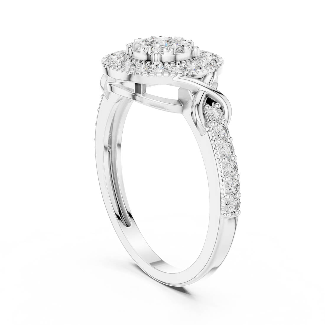 .51 Ct. Round Diamond Double Halo Cluster Ring with Infinity Cross Band (19#120026) 10