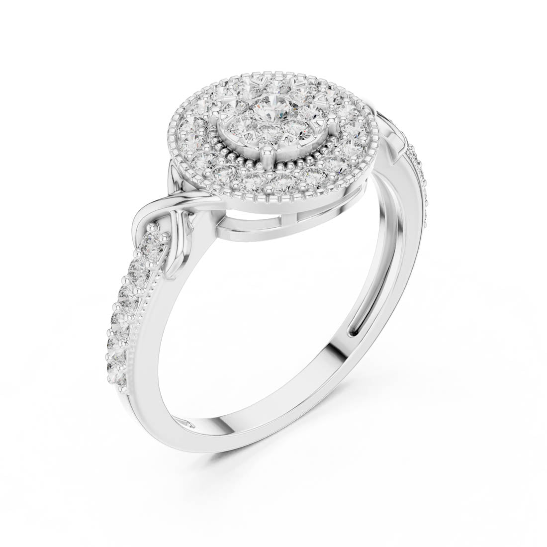 .51 Ct. Round Diamond Double Halo Cluster Ring with Infinity Cross Band (19#120026) 6