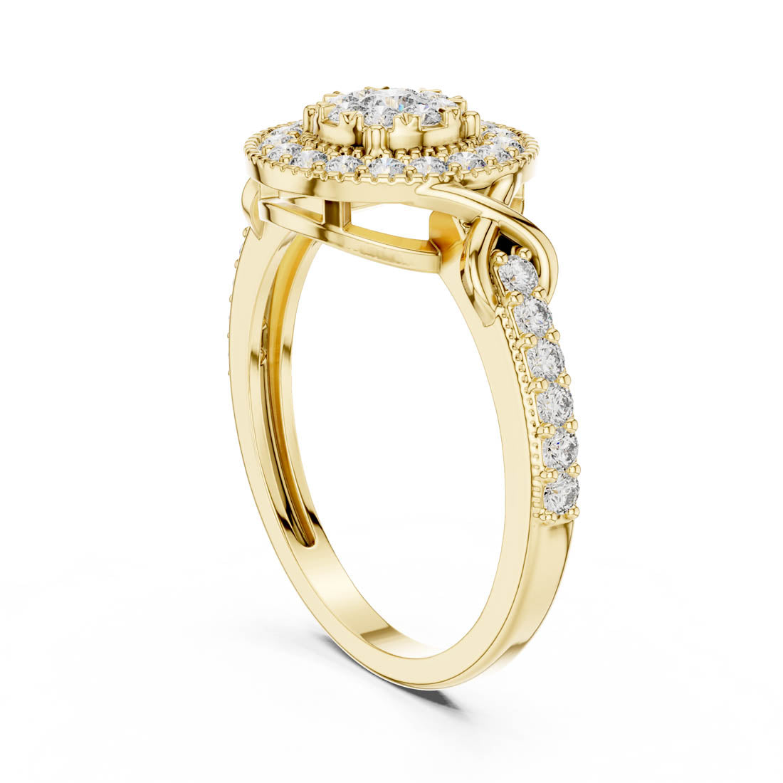.51 Ct. Round Diamond Double Halo Cluster Ring with Infinity Cross Band (19#120026) 3