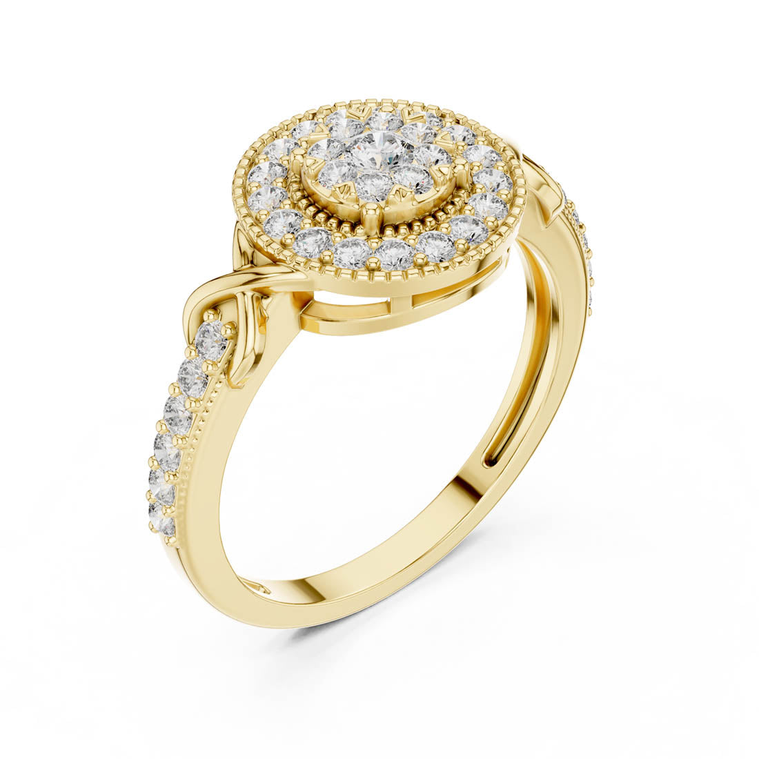 .51 Ct. Round Diamond Double Halo Cluster Ring with Infinity Cross Band (19#120026)