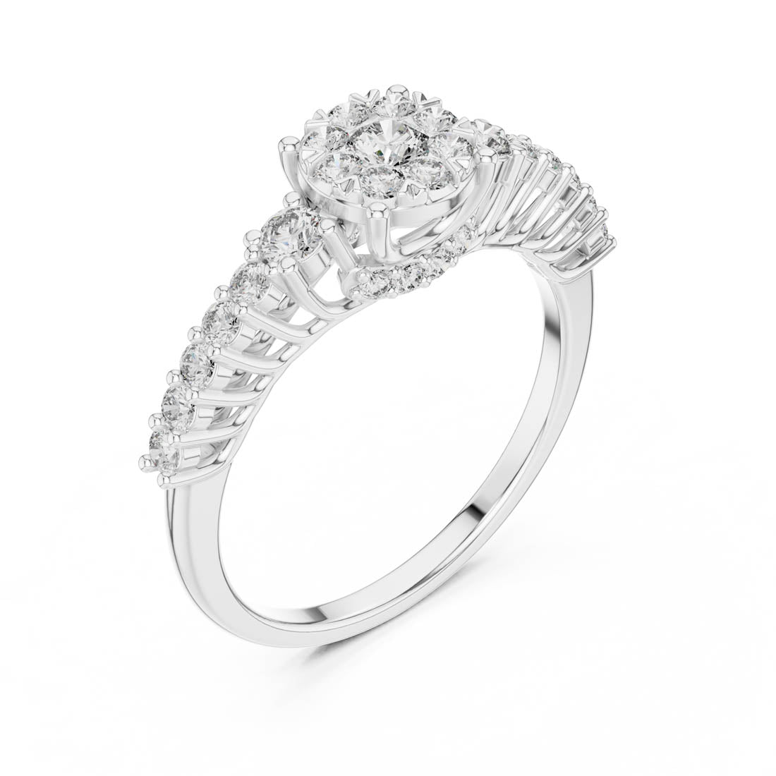 .61 Ct. Round Diamond Cluster Ring with Ornate Graduated Band (19#120028L) 10