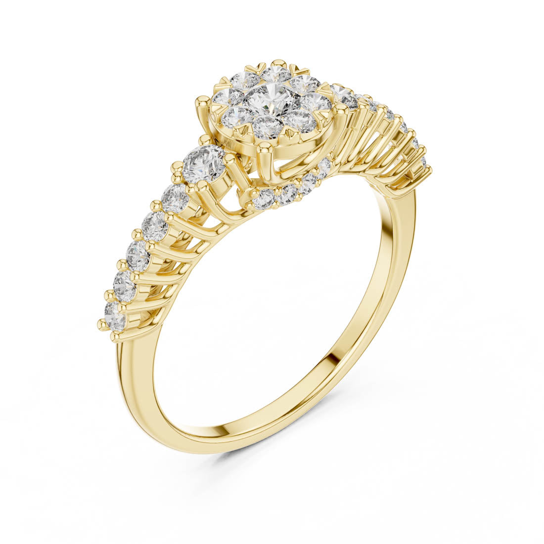 .61 Ct. Round Diamond Cluster Ring with Ornate Graduated Band (19#120028L)