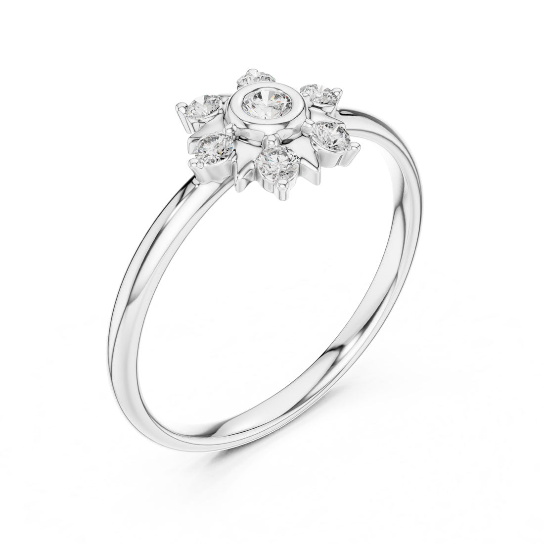 .13 Ct. Sunburst Diamond Cluster Ring with Bezel Center (1 (341)) 6