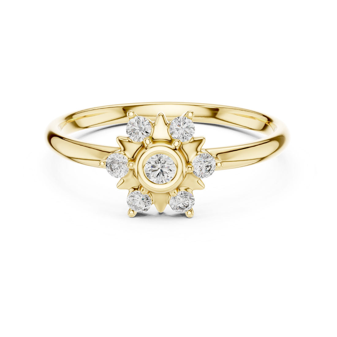 .13 Ct. Sunburst Diamond Cluster Ring with Bezel Center (1 (341)) 5