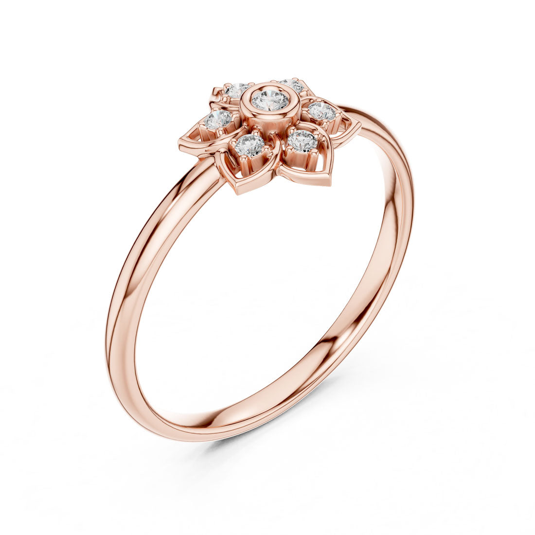 .05 Ct. Floral Diamond Cluster Ring with Bezel Center (1 (419)) 8