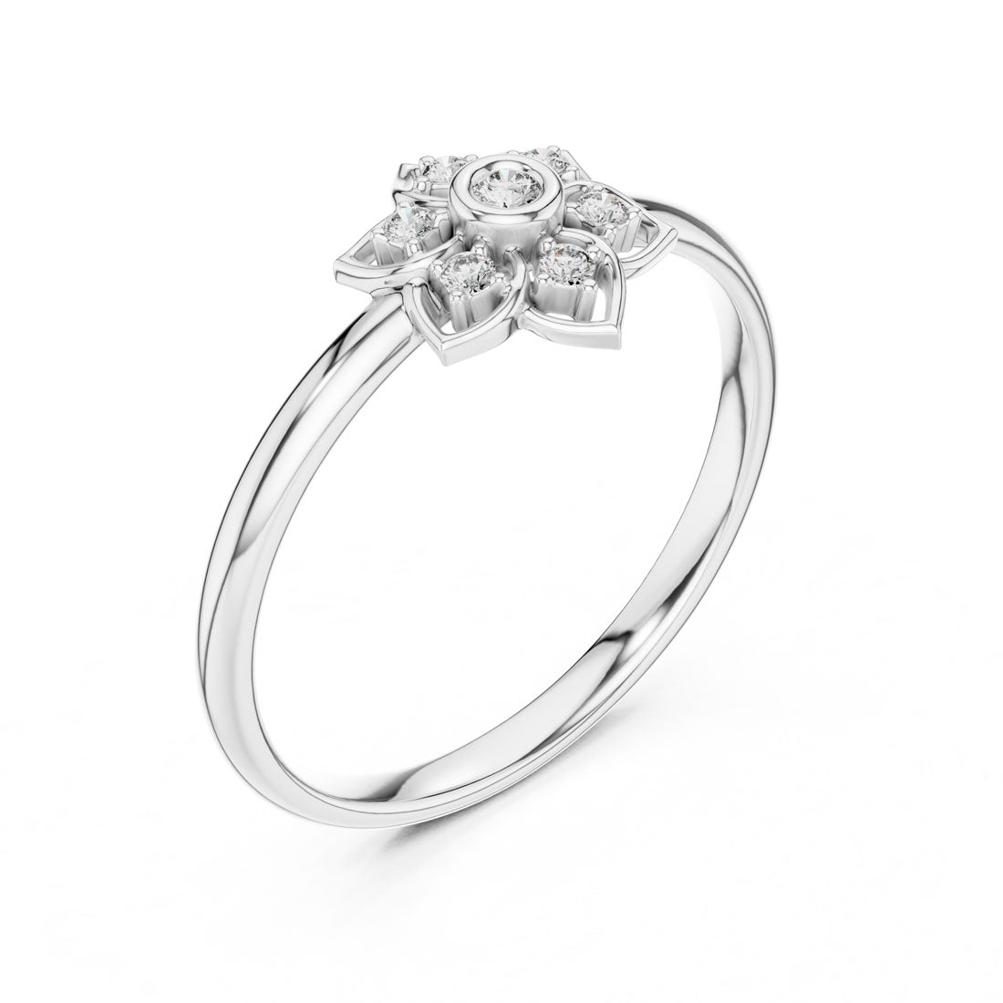 .05 Ct. Floral Diamond Cluster Ring with Bezel Center (1 (419)) 6