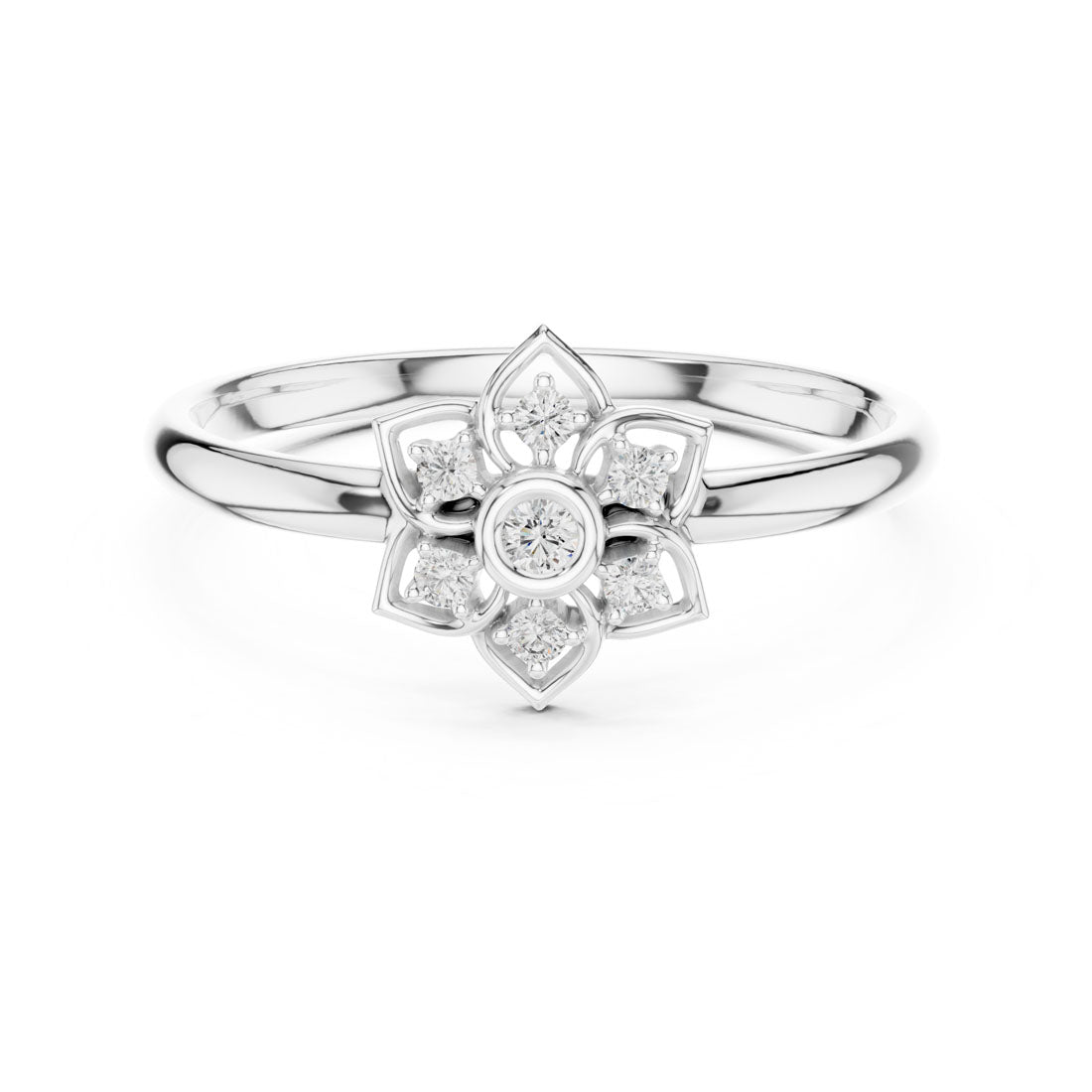 .05 Ct. Floral Diamond Cluster Ring with Bezel Center (1 (419)) 7