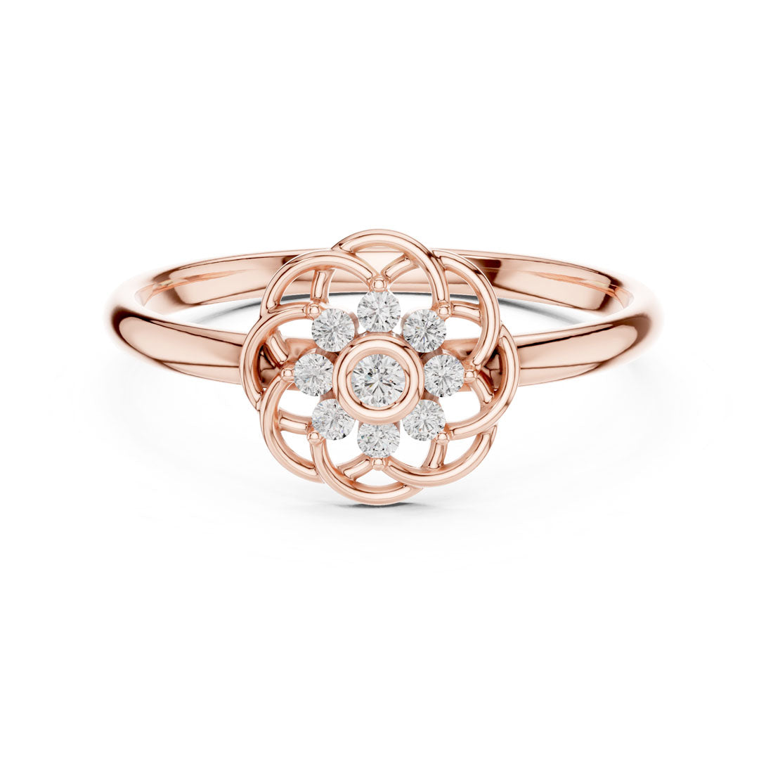 .06 Ct. Interlaced Floral Diamond Cluster Ring with Bezel Center (1 (420)) 7
