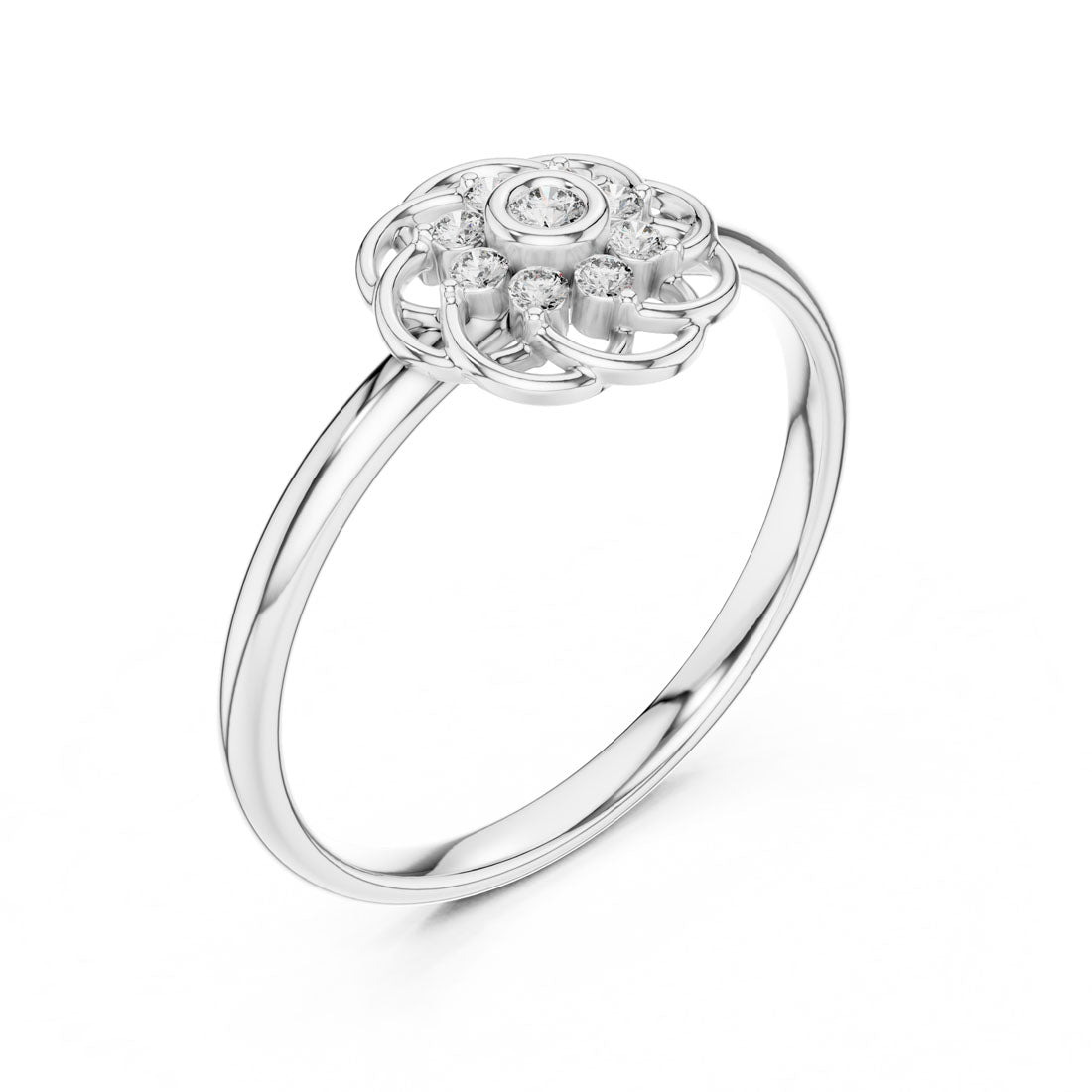 .06 Ct. Interlaced Floral Diamond Cluster Ring with Bezel Center (1 (420)) 6