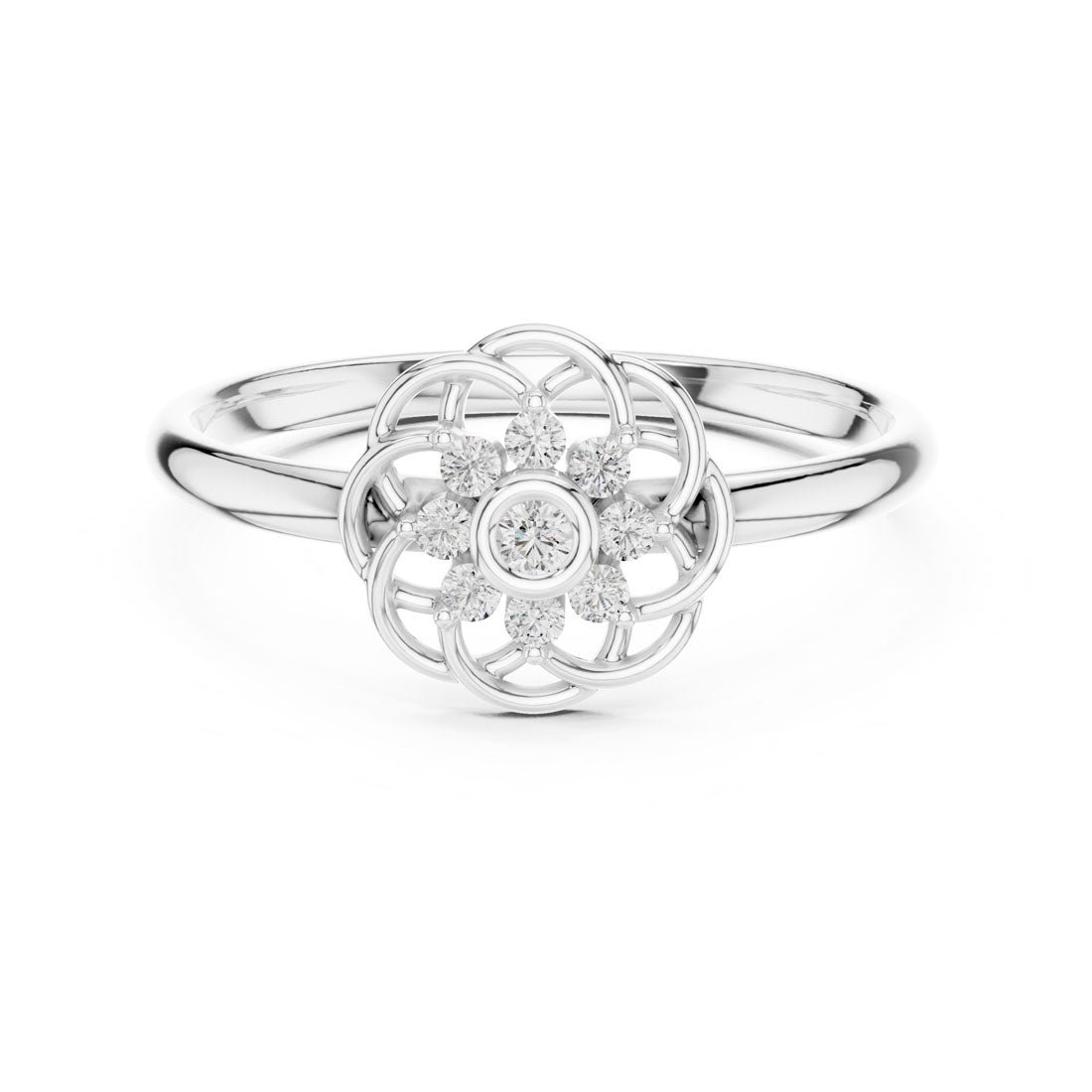.06 Ct. Interlaced Floral Diamond Cluster Ring with Bezel Center (1 (420)) 5
