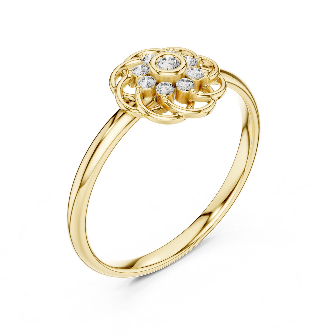 .06 Ct. Interlaced Floral Diamond Cluster Ring with Bezel Center (1 (420))