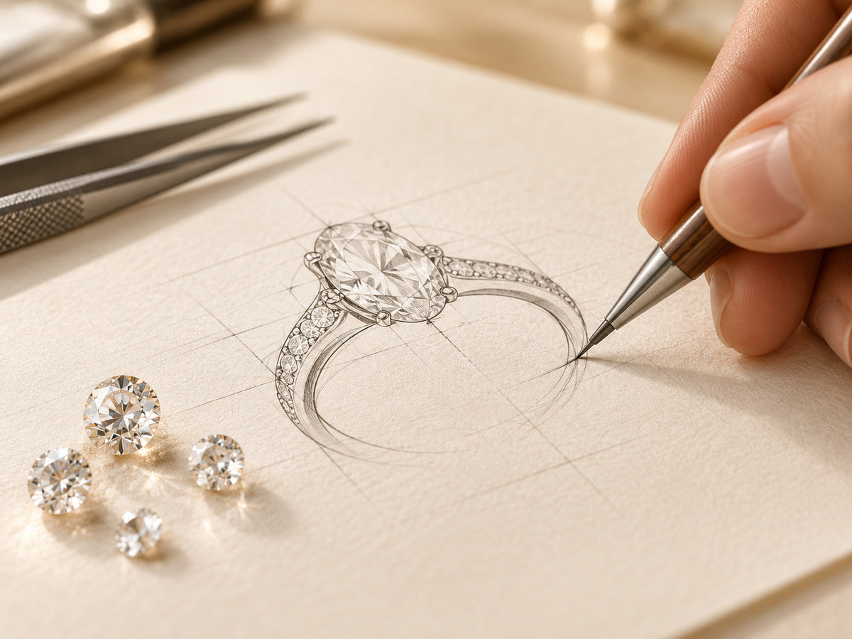 Jeweler sketching a diamond ring design