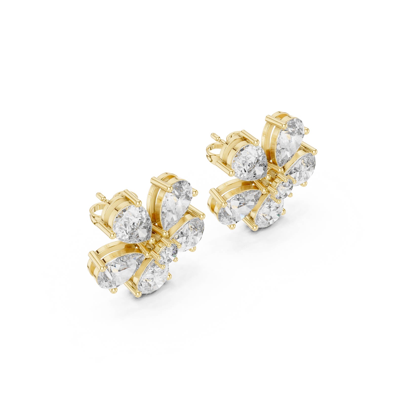 עגילי יהלום פרחוניים צמודי אוזן בחיתוך אגס, 6.70 קרט (20) 2