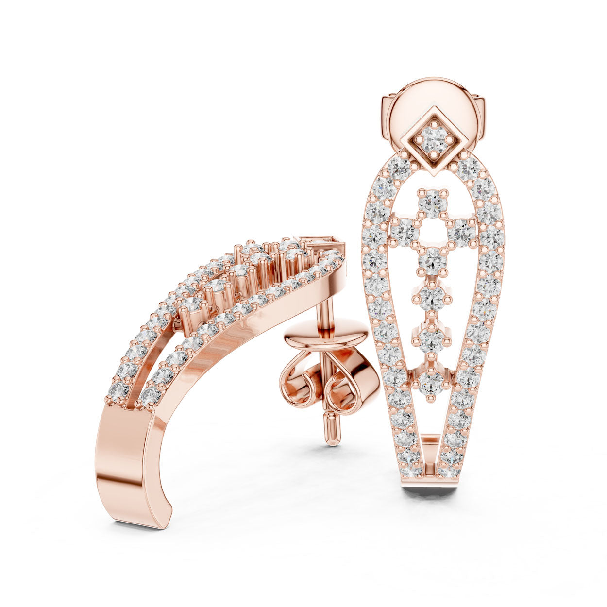 .50 Ct. Diamond Open Elongated Hoop Earrings with Geometric Accent (27) 9