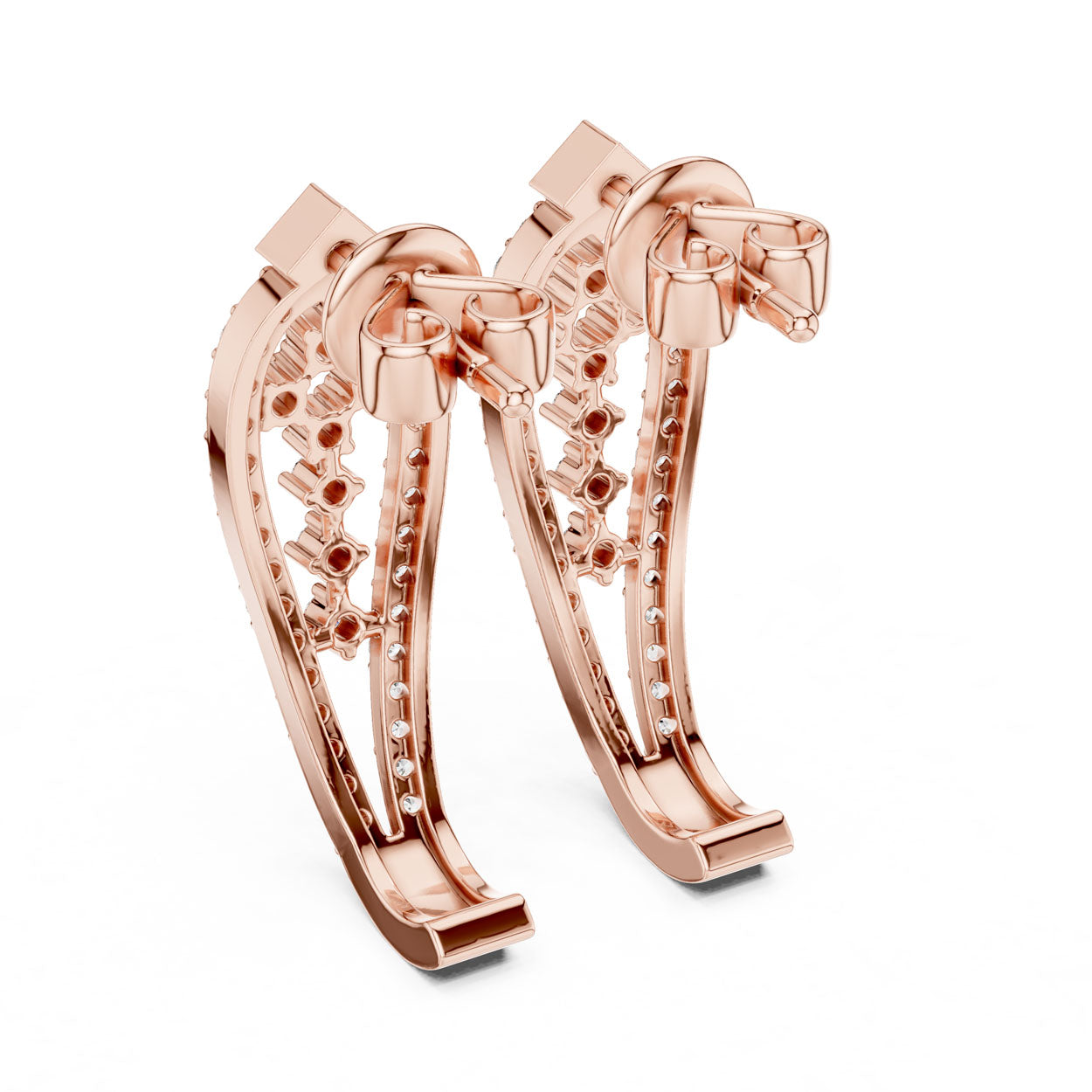.50 Ct. Diamond Open Elongated Hoop Earrings with Geometric Accent (27) 11