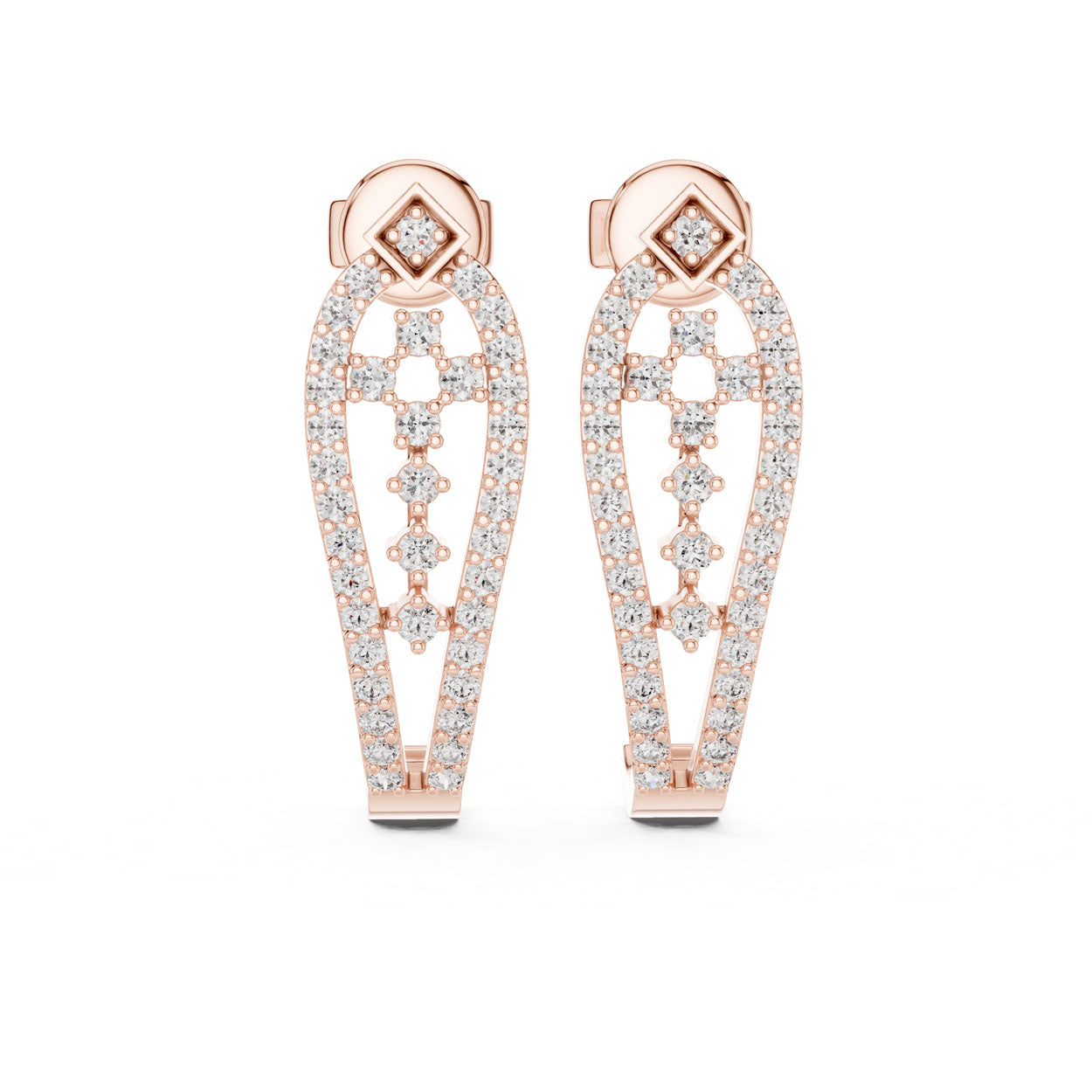 .50 Ct. Diamond Open Elongated Hoop Earrings with Geometric Accent (27) 7