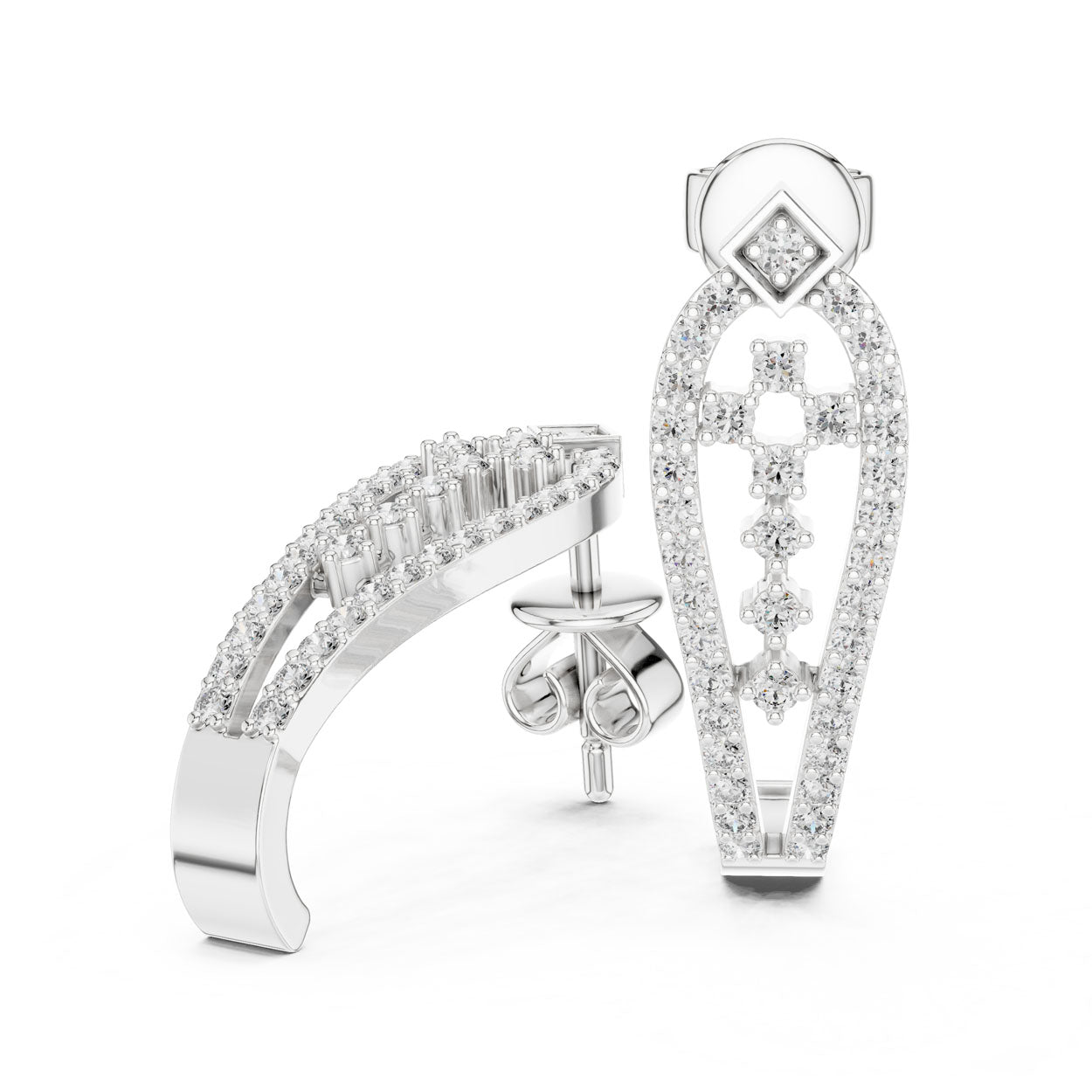 .50 Ct. Diamond Open Elongated Hoop Earrings with Geometric Accent (27) 10