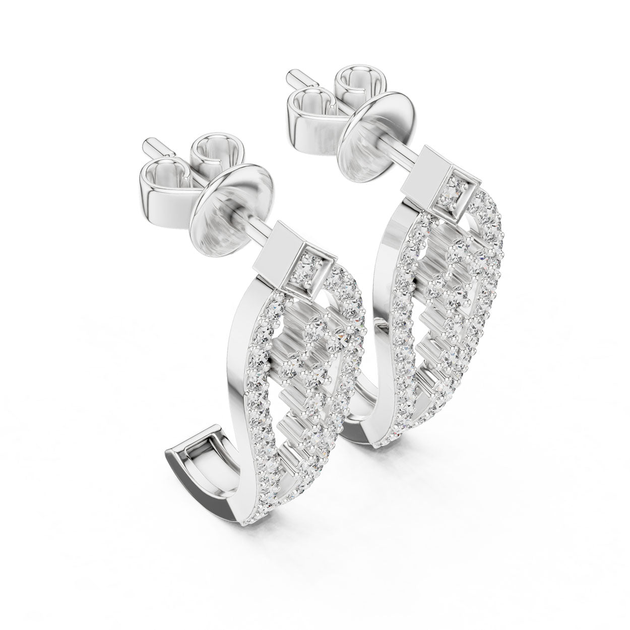 .50 Ct. Diamond Open Elongated Hoop Earrings with Geometric Accent (27) 6